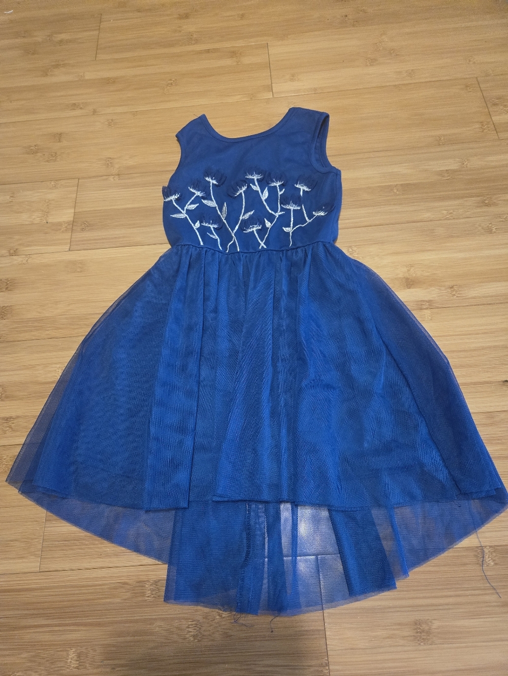 Girls Blue Tulle And Floral Dress 5
